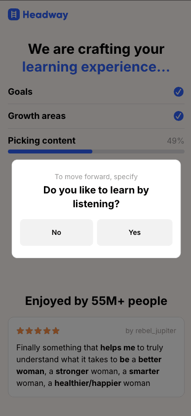 Headway web2app funnel screen 4